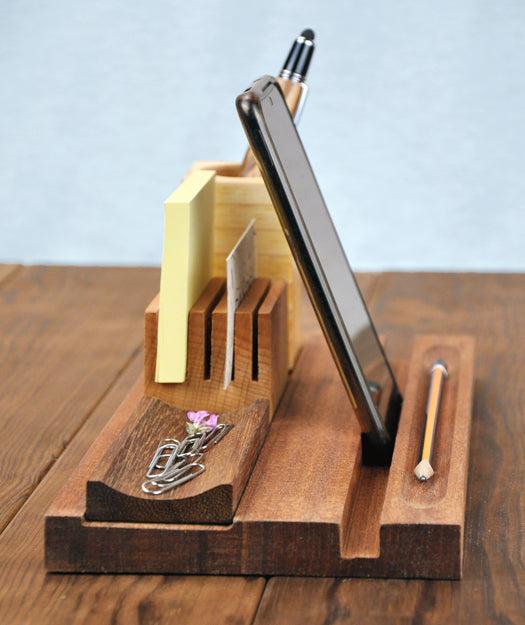 Organizador de escritorio / soporte de Tablet y móvil de madera | Sekcio