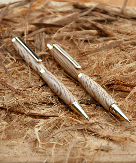 Pack Bolígrafo + Portaminas de Madera | Slim dorado de encina