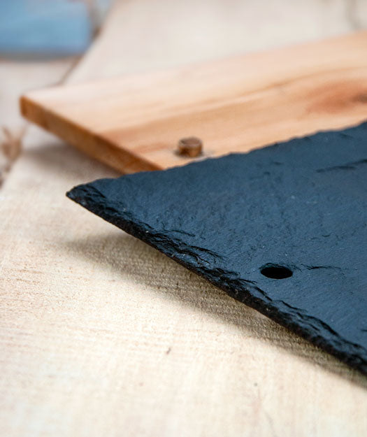 Tabla de pizarra y madera | Ŝtono